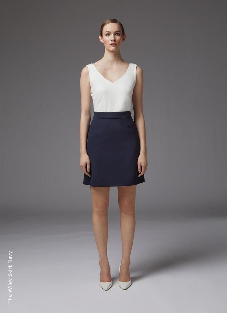 Wiley Navy Recycled Crepe Pencil Skirt