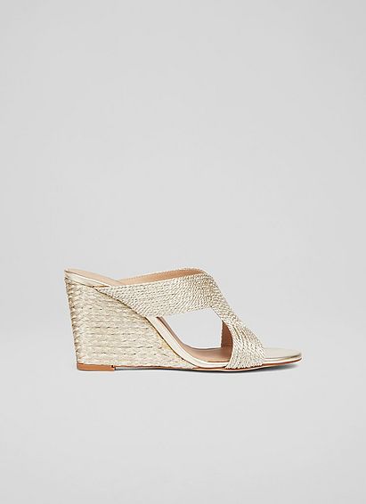 Sonia Gold Rope Wedge Mules Soft Gold, Soft Gold