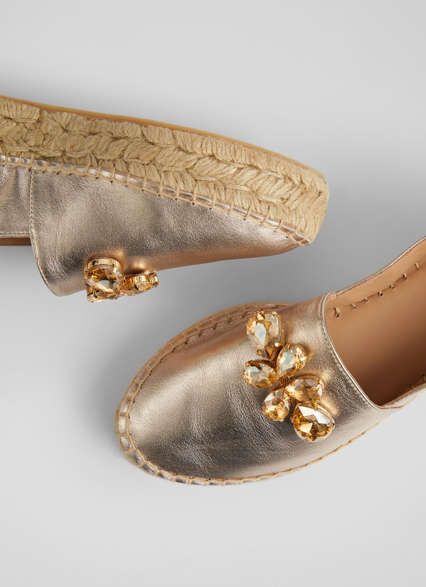 Talisa Gold Leather Embellished Flatform Espadrilles Sale