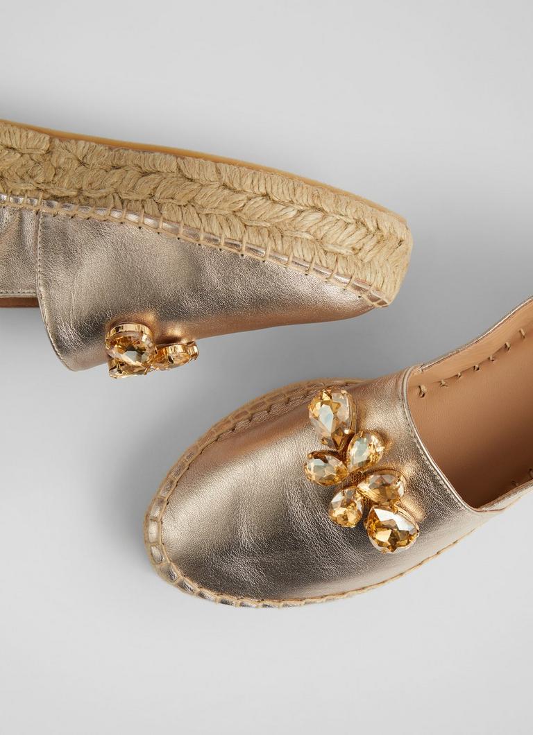 Gold leather deals espadrilles