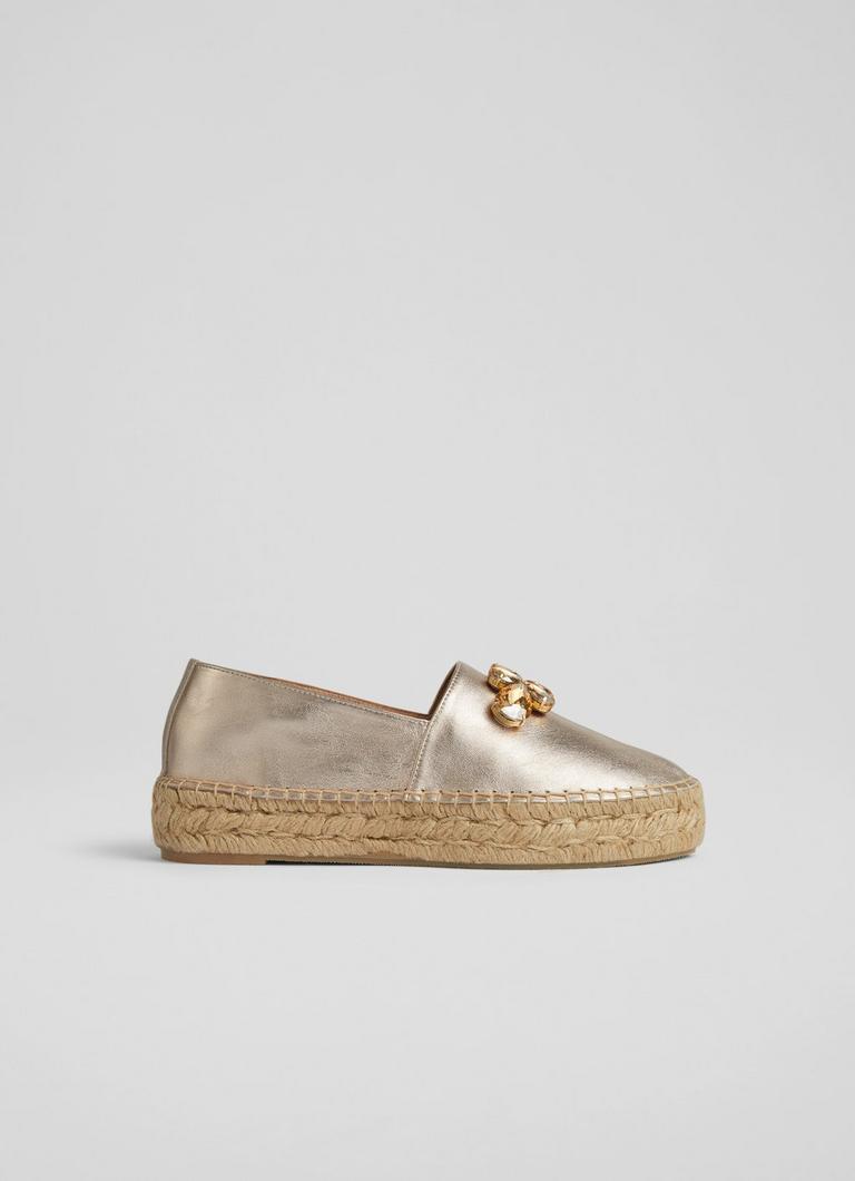 Talisa Gold Leather Embellished Flatform Espadrilles Sale Collections L.K.Bennett London