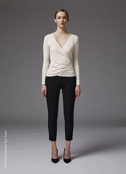 Eames Ivory Jersey Wrap Top, Ivory