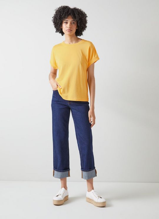 L.K.Bennett Josie Yellow Modal-Cotton T-Shirt Amber Yellow, Amber Yellow