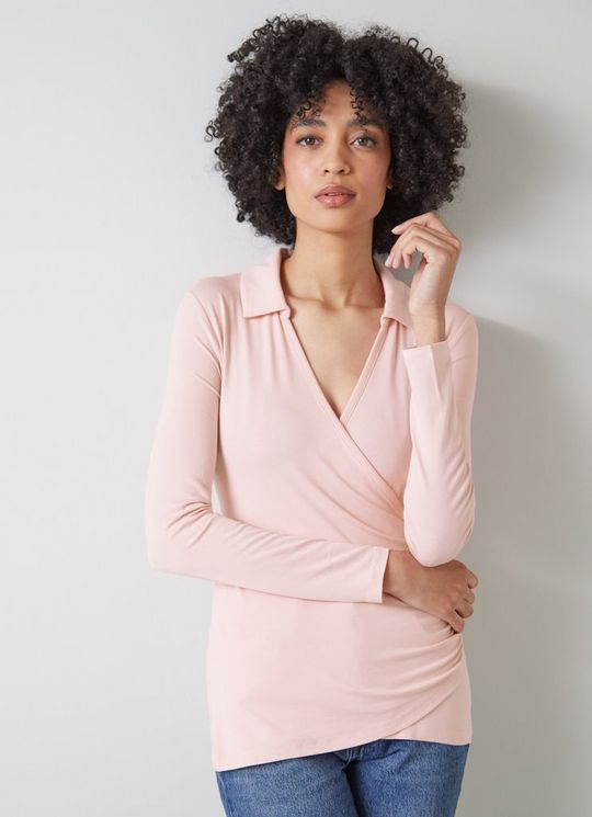 L.K.Bennett Saskia Pink  Wrapover Top with LENZING ECOVERO viscose Silver Pink, Silver Pink