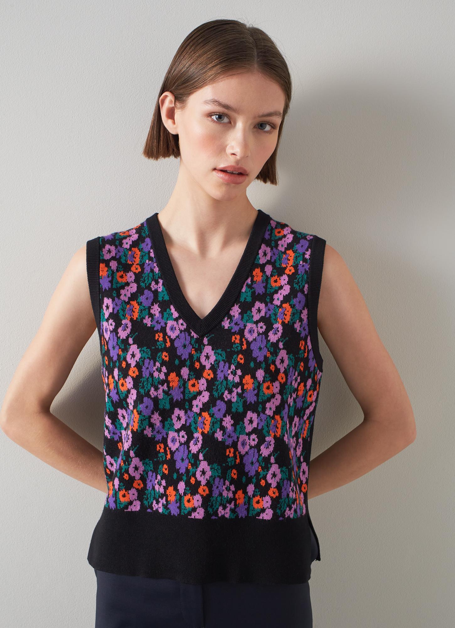 Joy Pop Floral Jacquard Sweater Vest with LENZING™ ECOVERO