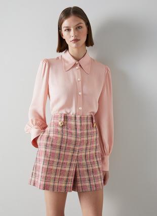 Eliza Pink Cotton-Raffia Blend Check Tweed Shorts