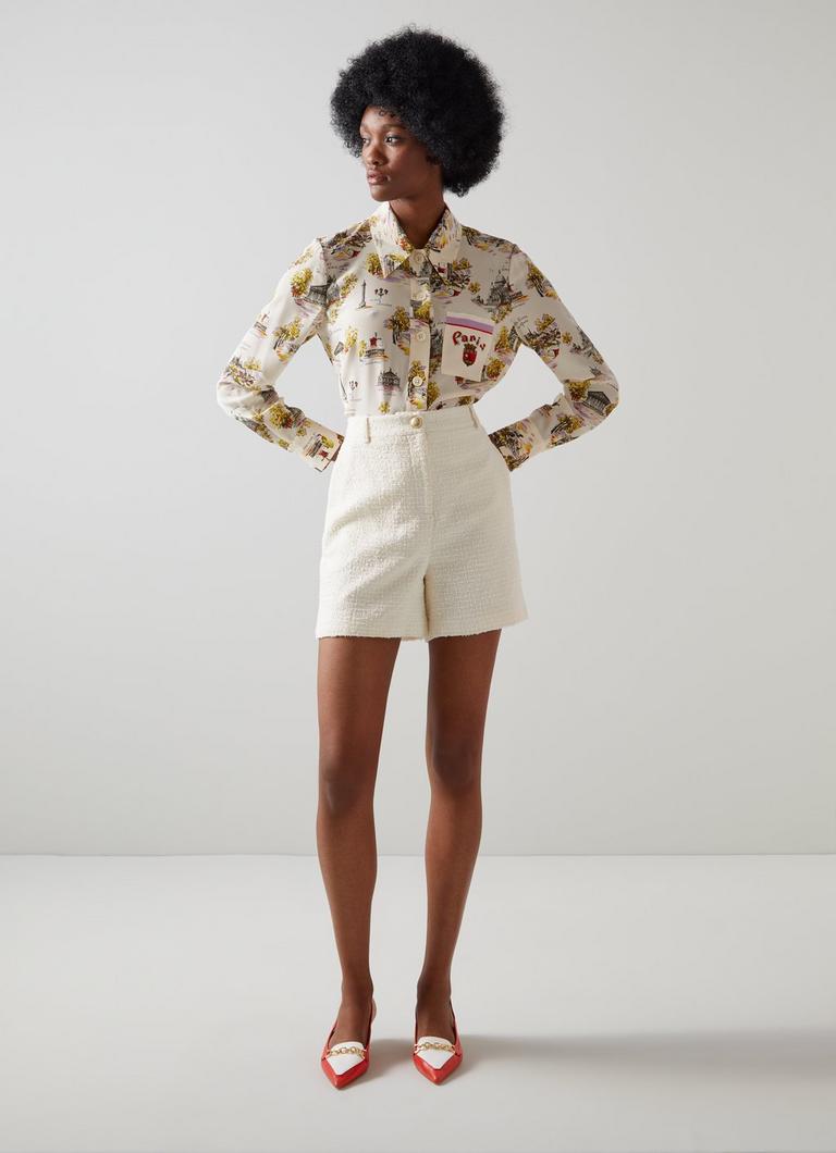 Hanna Cream Recycled Cotton Blend Tweed Shorts Sale