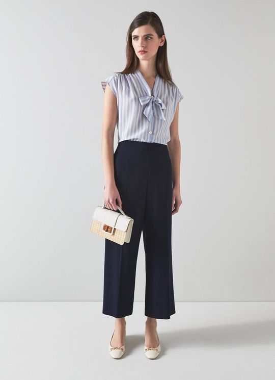 L.K.Bennett Maisie Navy Recycled Crepe Trousers, Spring Navy