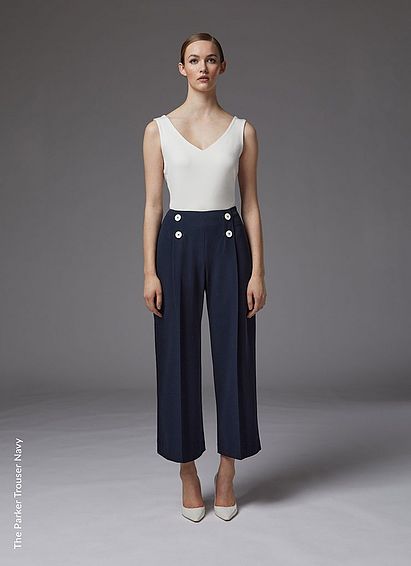 Parker Navy Recycled Crepe Wide Leg Trousers Midnight, Midnight