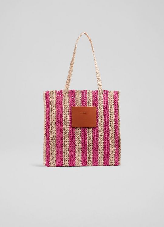 L.K.Bennett Loula Pink And Natural Stripe Raffia Tote Bag, Pink/Natural