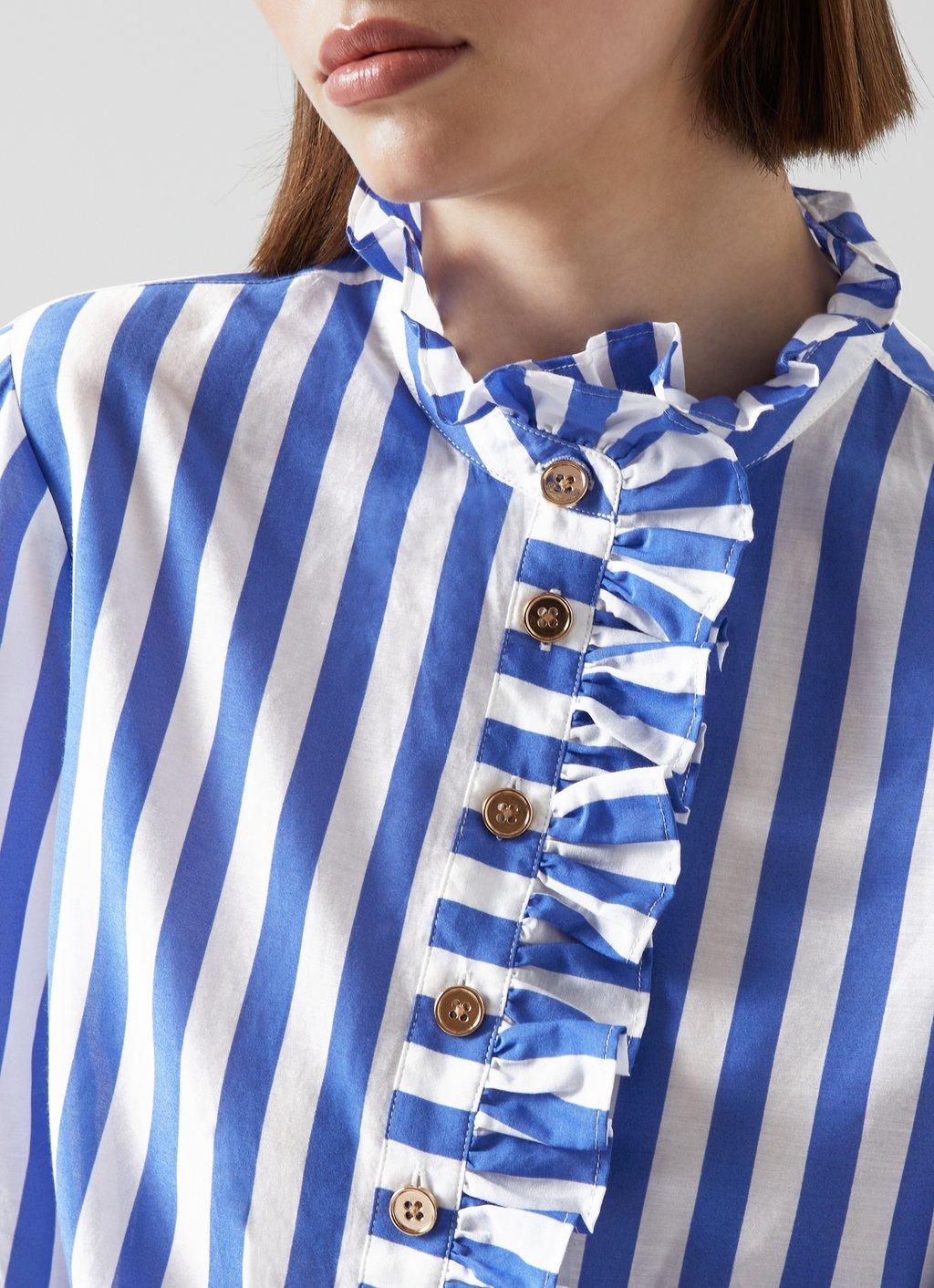 Camille Blue And White Stripe Cotton-Silk Ruffle Blouse | Clothing |  Collections | L.K.Bennett, London