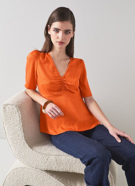 L.K.Bennett Gabbi Orange Silk Textured Top Koi, Koi