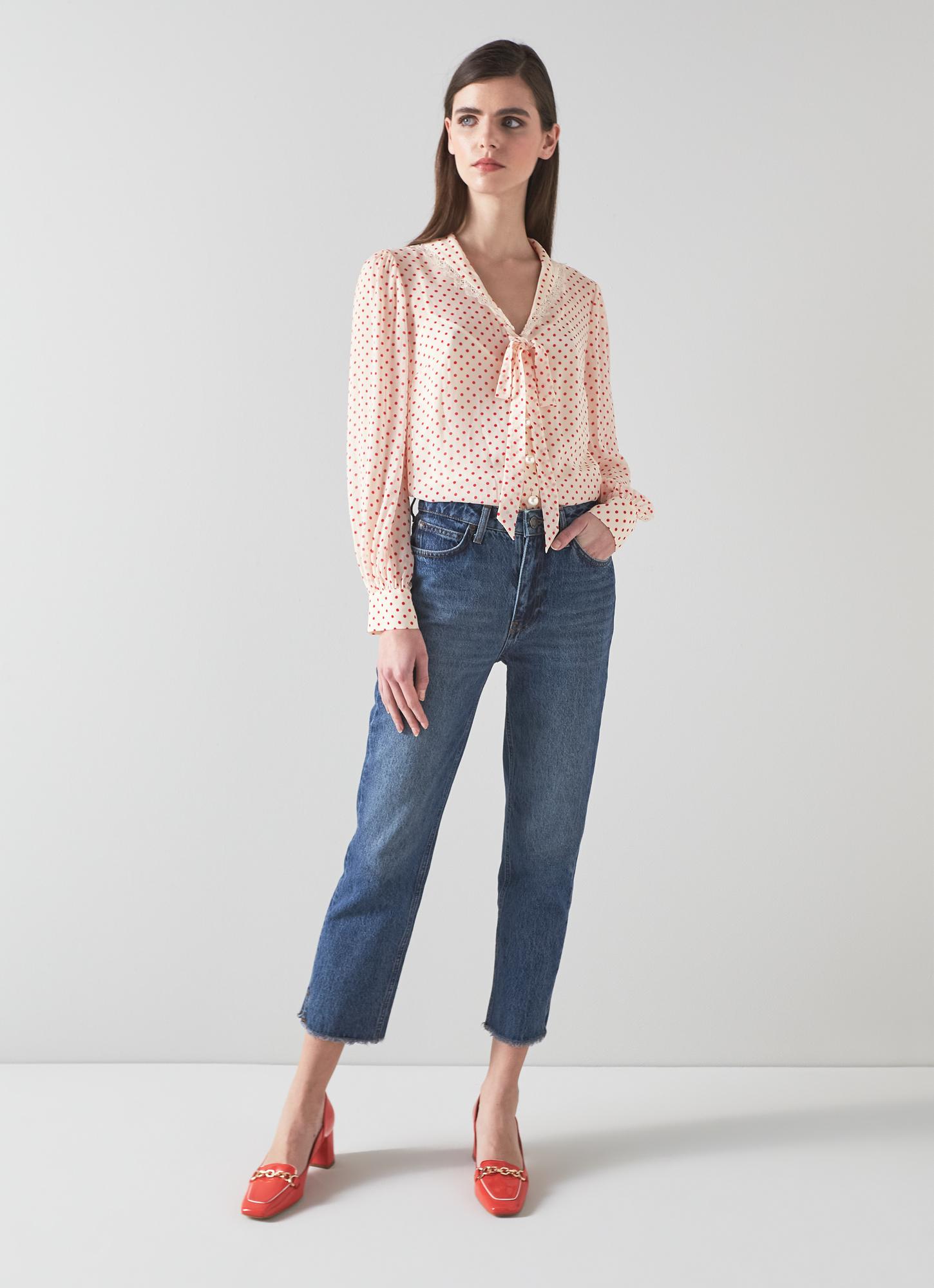 Hilde Cream And Red Spot Tie Front Blouse | Sale | Collections