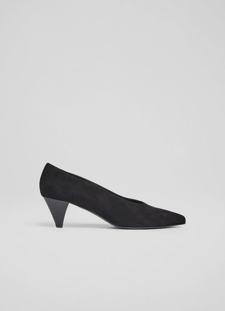 Zayla Black Suede Cone Heel Courts Sale Collections L.K