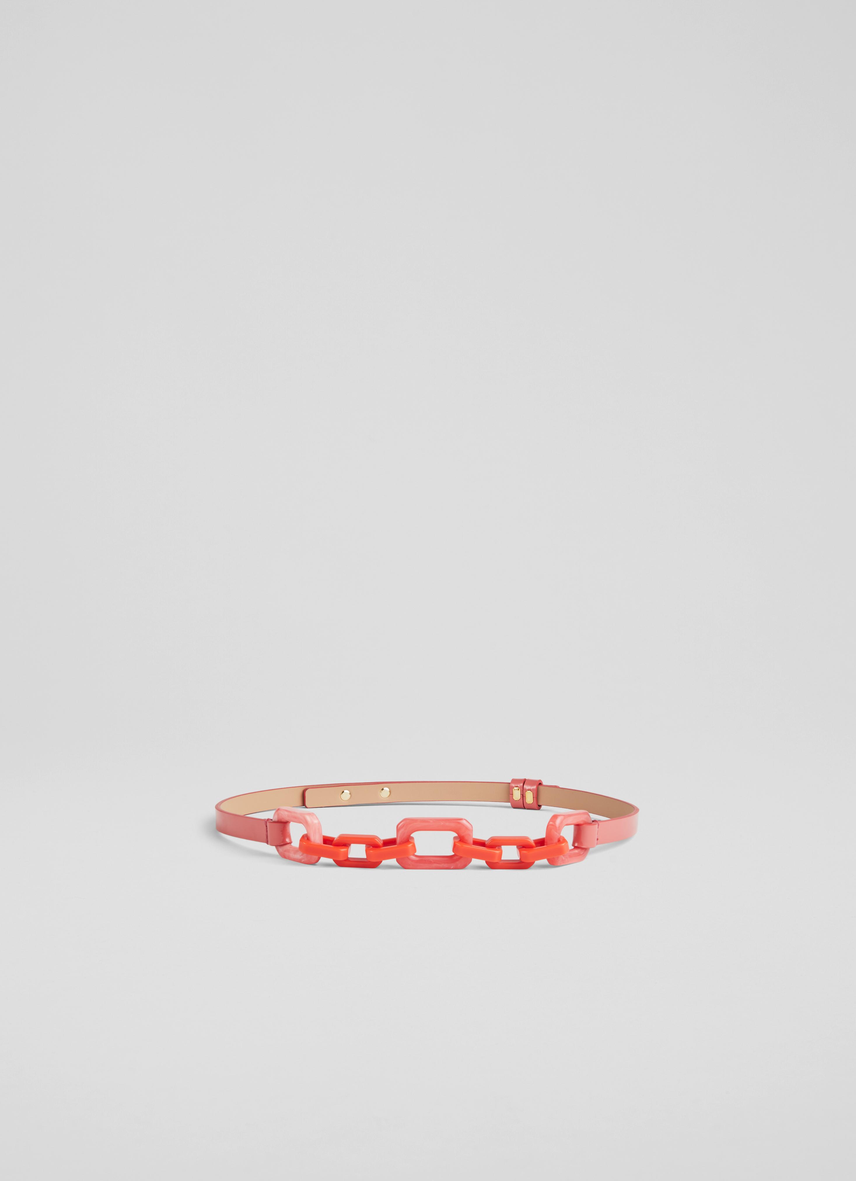 L.K.Bennett Aspen Coral Resin Chain Leather Belt, Pink