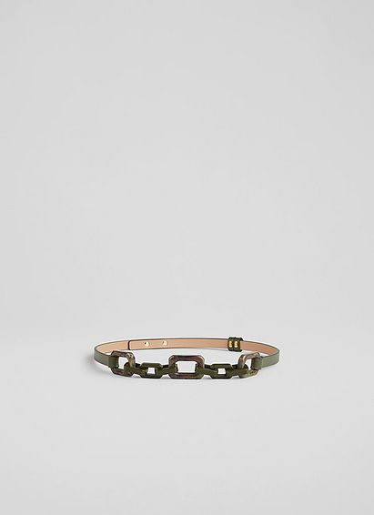 Aspen Green Resin Chain Leather Belt, Green