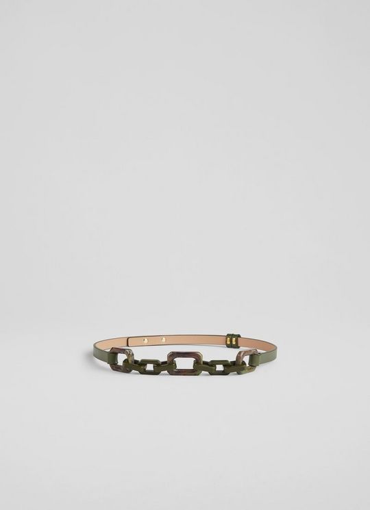 L.K.Bennett Aspen Green Resin Chain Leather Belt, Green
