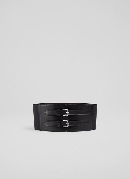 L.K.Bennett Lula Black Leather Corset Belt, Black