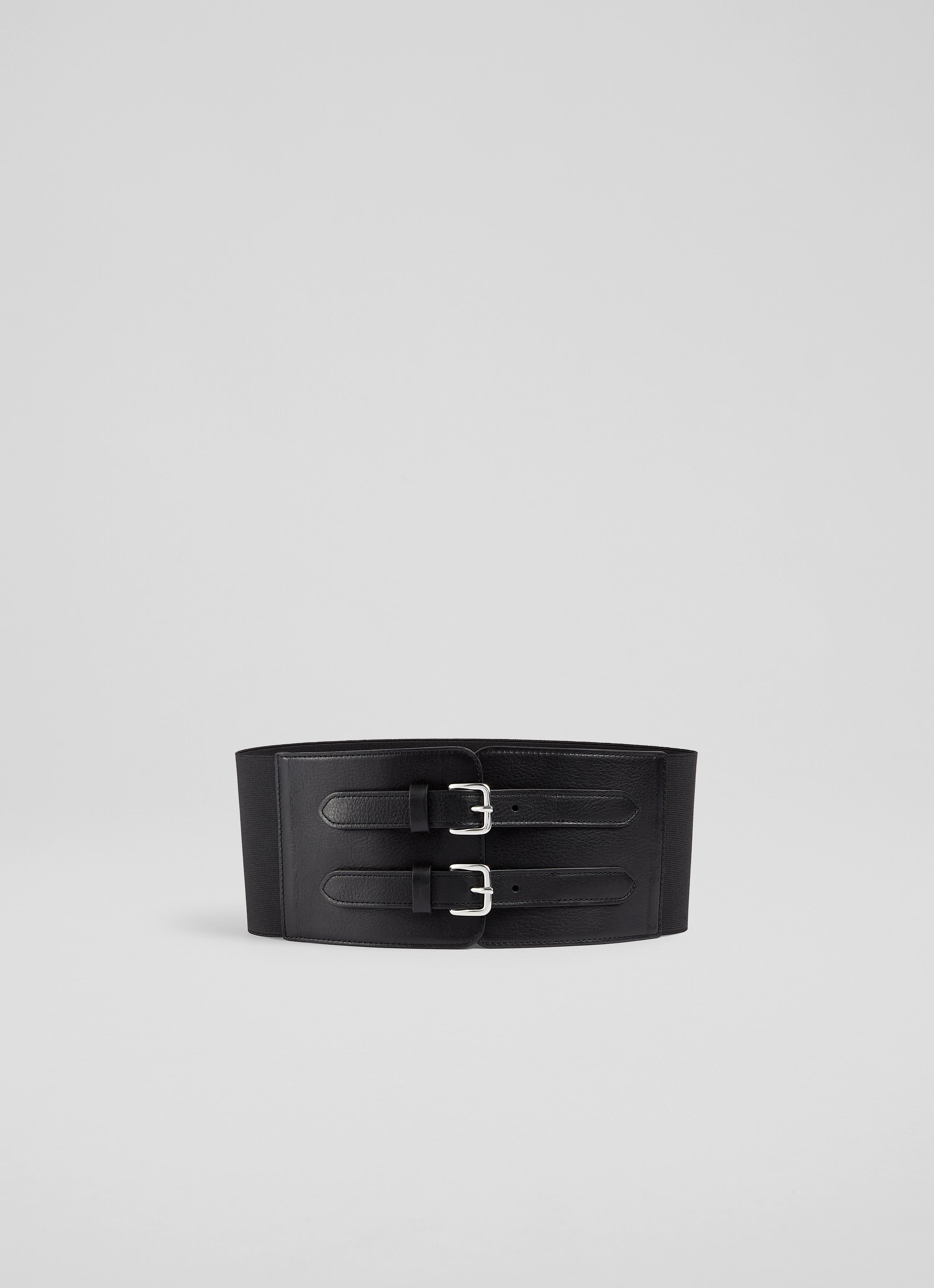 L.K.Bennett Lula Black Leather Corset Belt, Black
