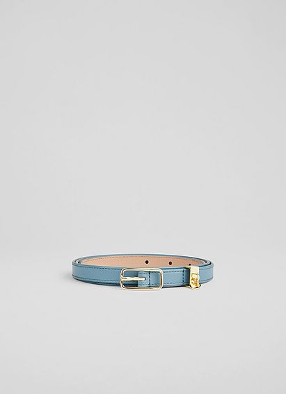 Molly Blue Leather Skinny Belt, Blue