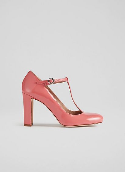 Annalise Coral Patent Leather T-Bar Mary Jane Shoes, Coral