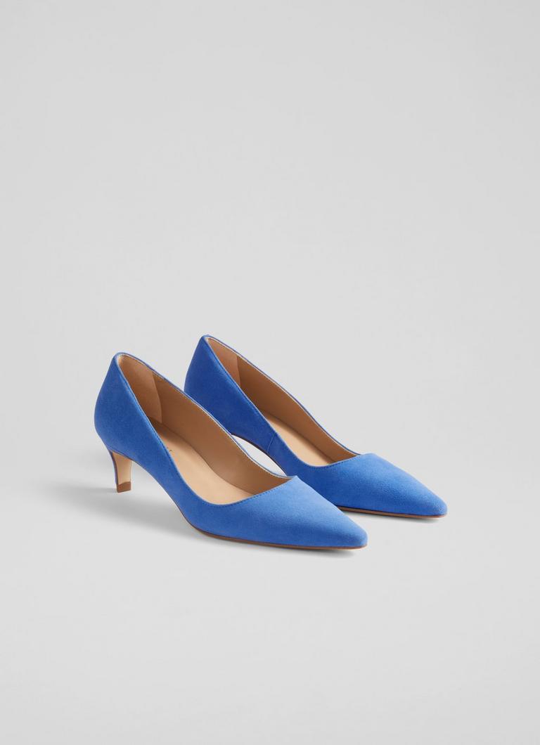 Ava Blue Suede Kitten Heel Courts Court Shoes Shoes