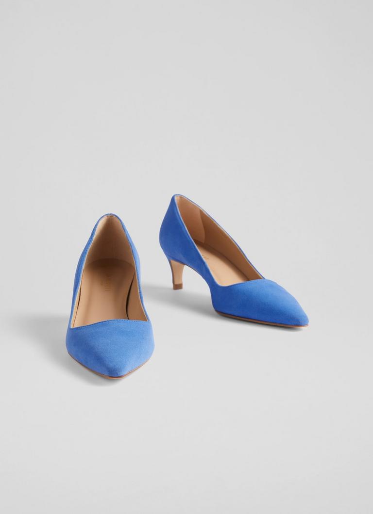 Blue suede top kitten heel shoes
