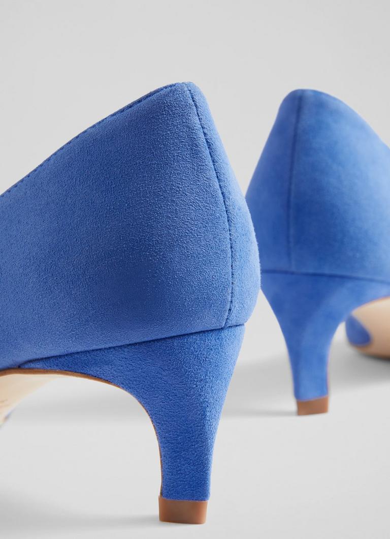 Classic Ava Blue Suede Kitten Heel Courts Shoes Sale