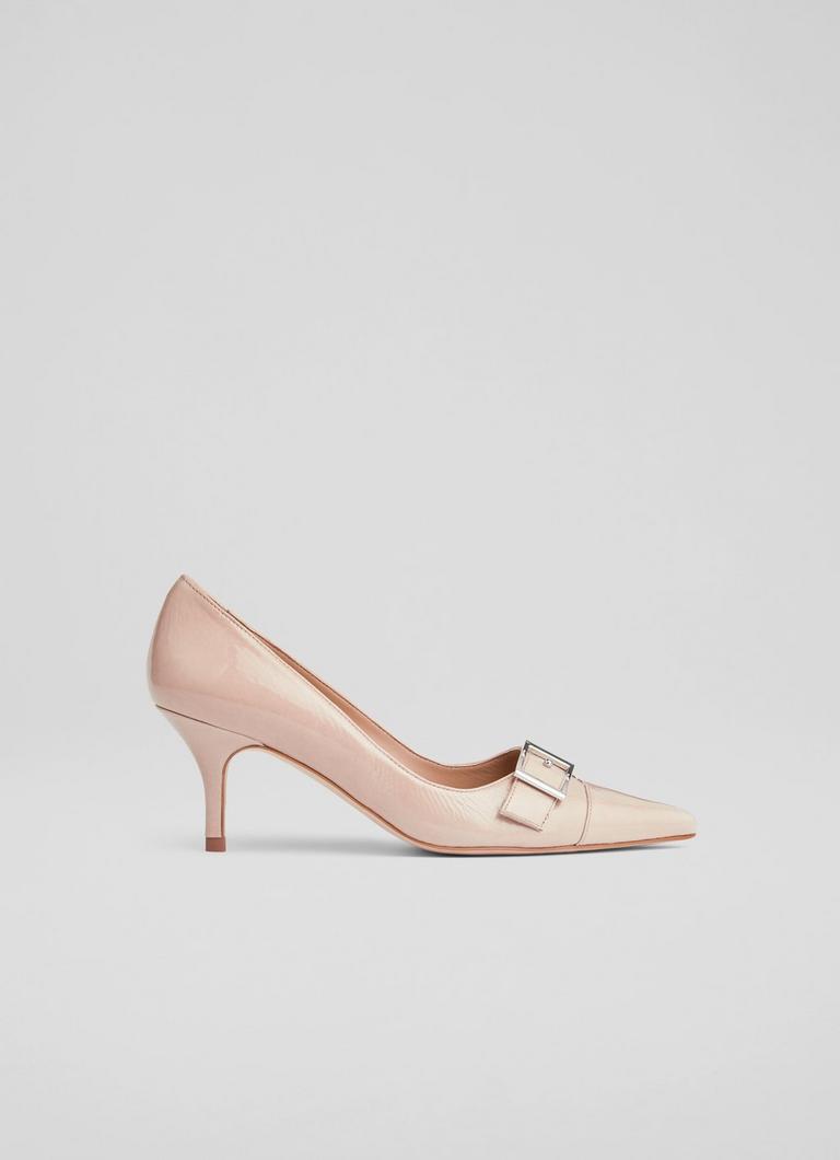 Billie Beige Crinkle Patent Buckle Detail Courts Sale Collections L.K.Bennett London