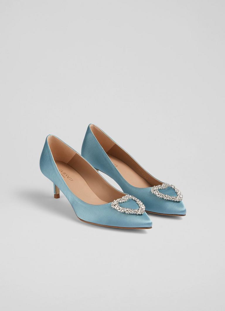 Ella Pale Blue Satin Heart Brooch Courts The Archive Sale L.K.Bennett London