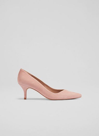 Farah Pink Suede Asymmetric Kitten Heel Courts Clay, Clay