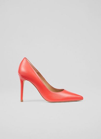 Fern Red Leather Pointed Toe Courts, Red