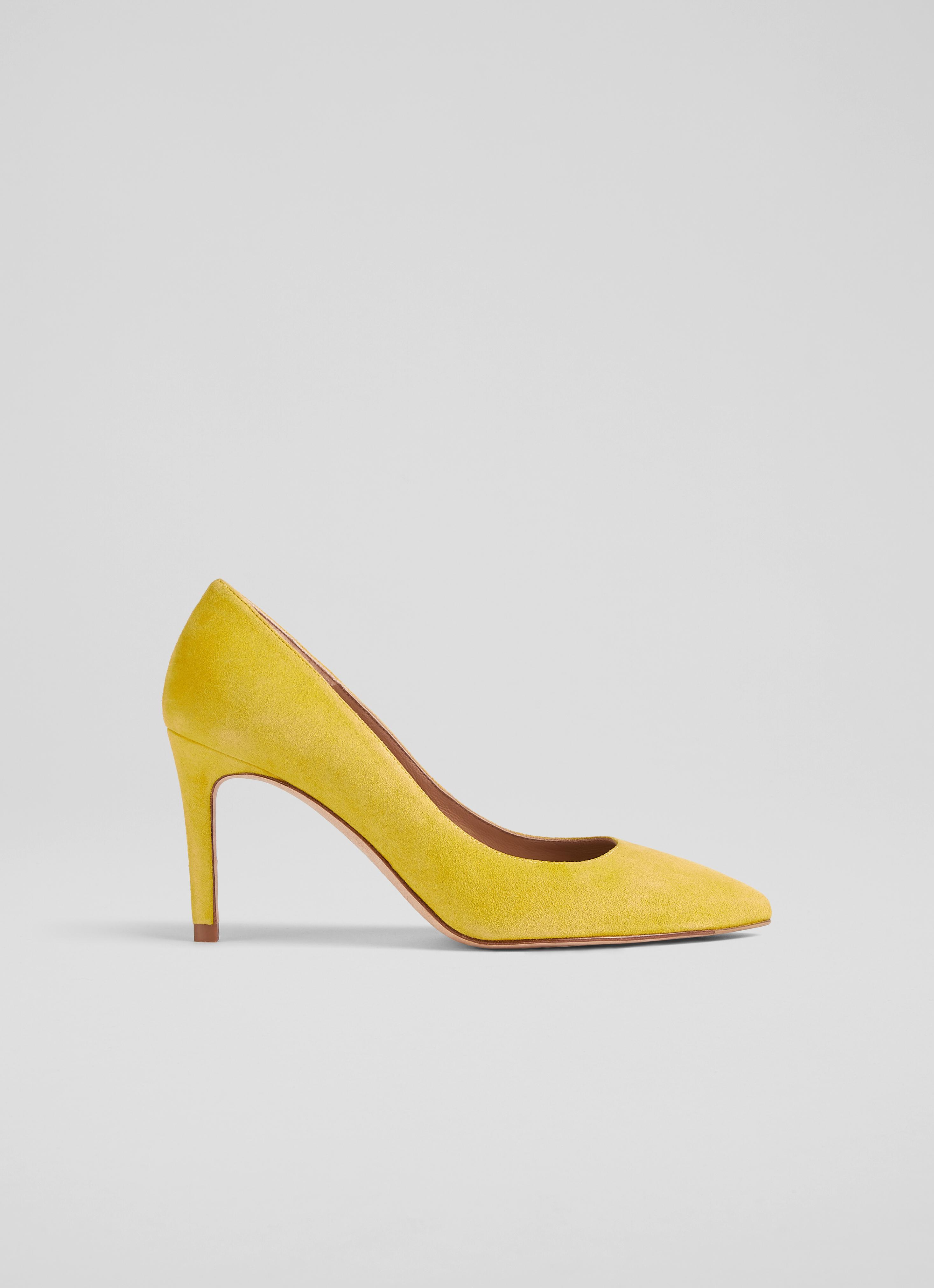 Floret Yellow Suede Pointed Toe Courts, Yellow