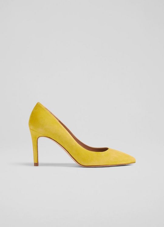 L.K.Bennett Floret Yellow Suede Pointed Toe Courts, Yellow