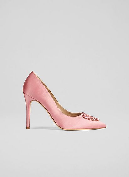 Luella Pink Satin Heart Brooch Courts Baby Pink, Baby Pink