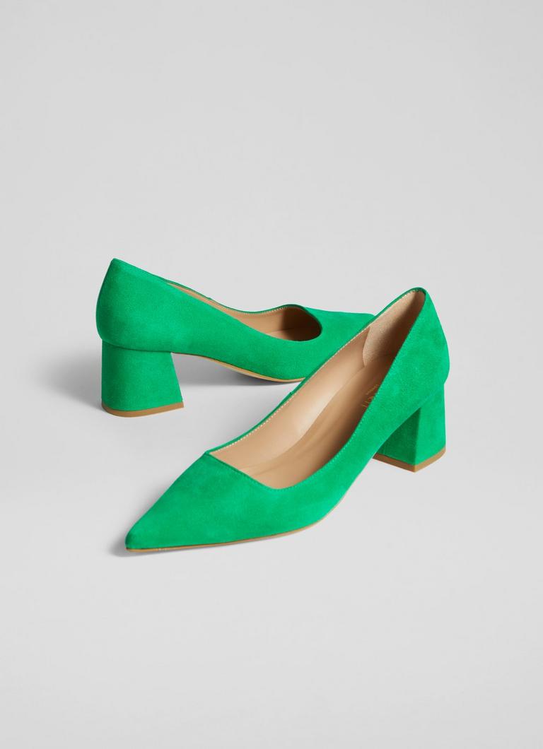 Sloane Green Suede Block Heel Courts Court Shoes Shoes