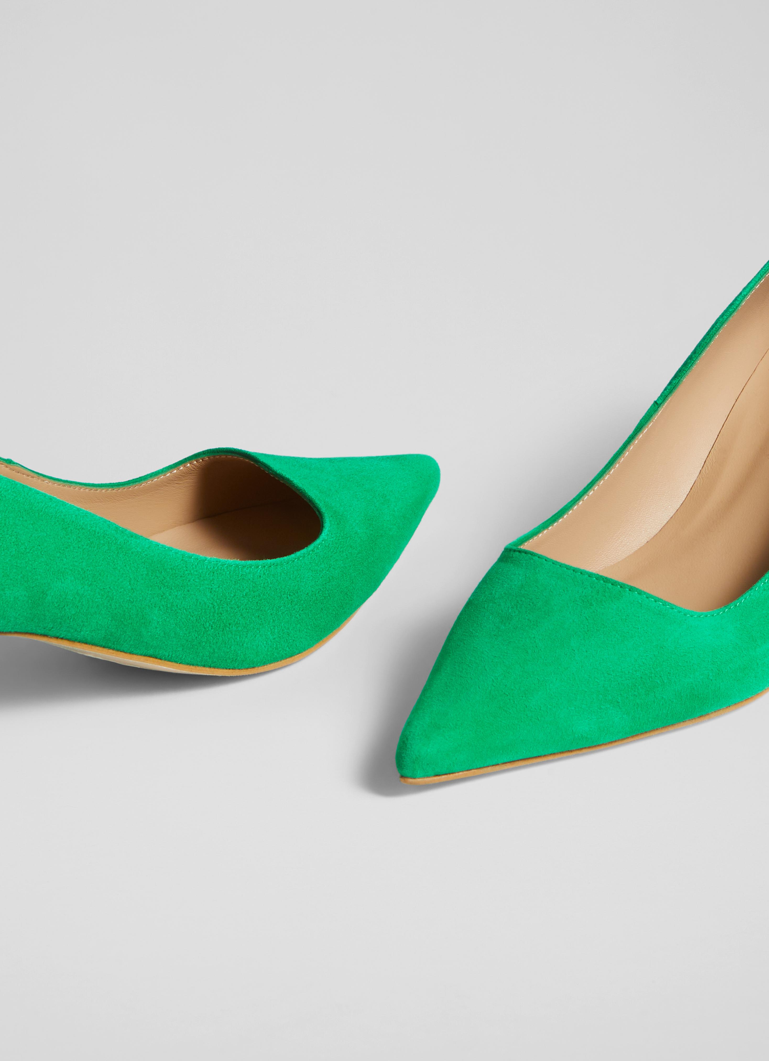 Sloane Green Suede Block Heel Courts Shoes Sale Collections
