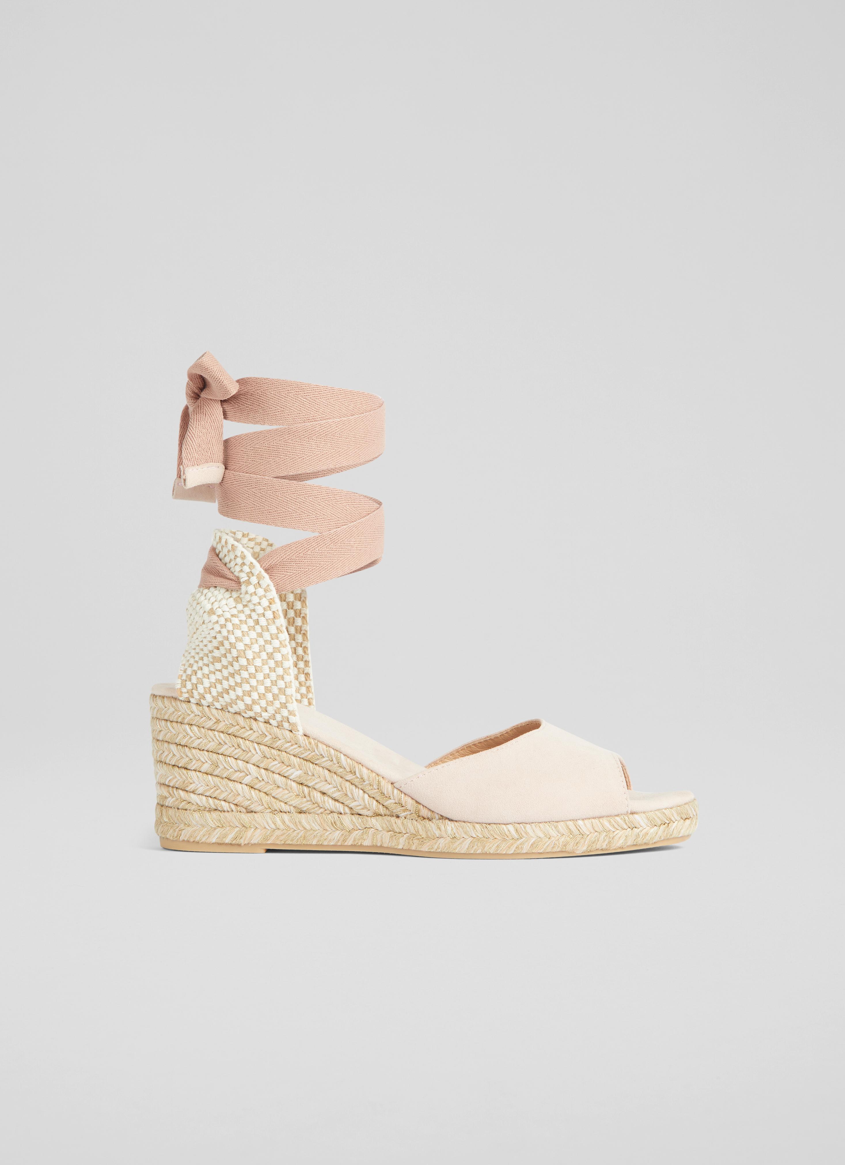 Marianne Pink Suede Open Toe Espadrille Wedges Sale