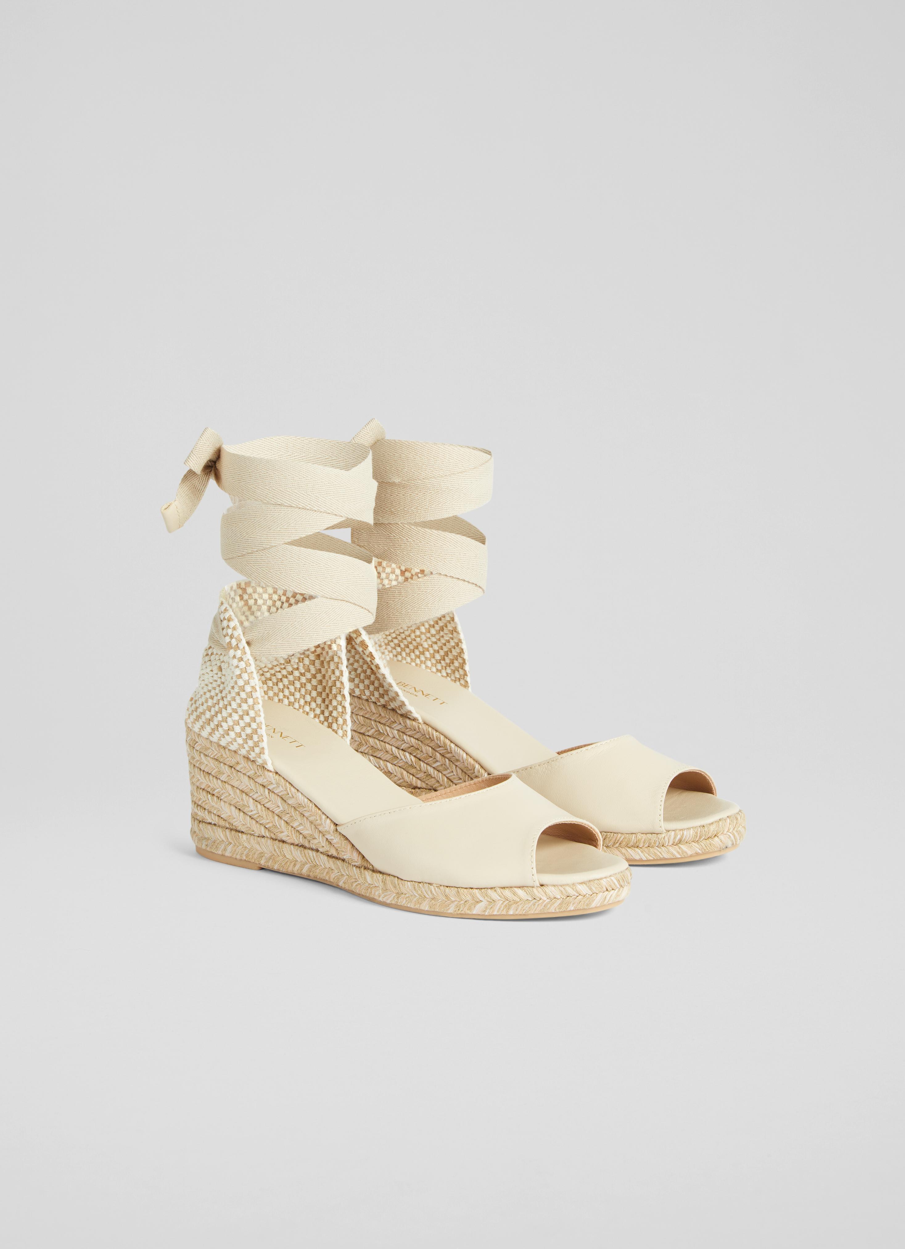 Marianne Cream Leather Open Toe Espadrille Wedges | Sale | Collections |  L.K.Bennett, London