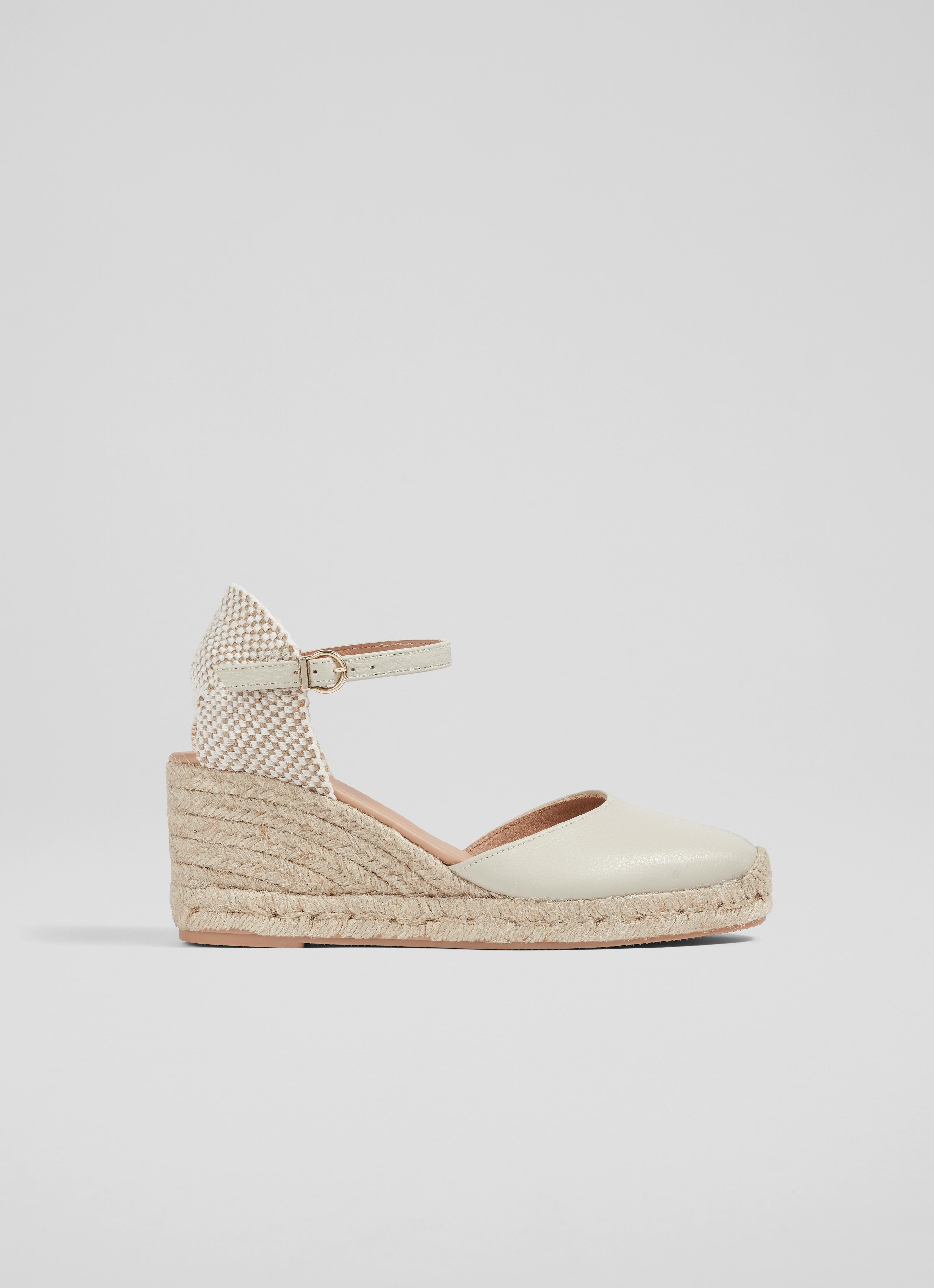 Marissa Cream Leather Ankle Strap Espadrilles Shoes