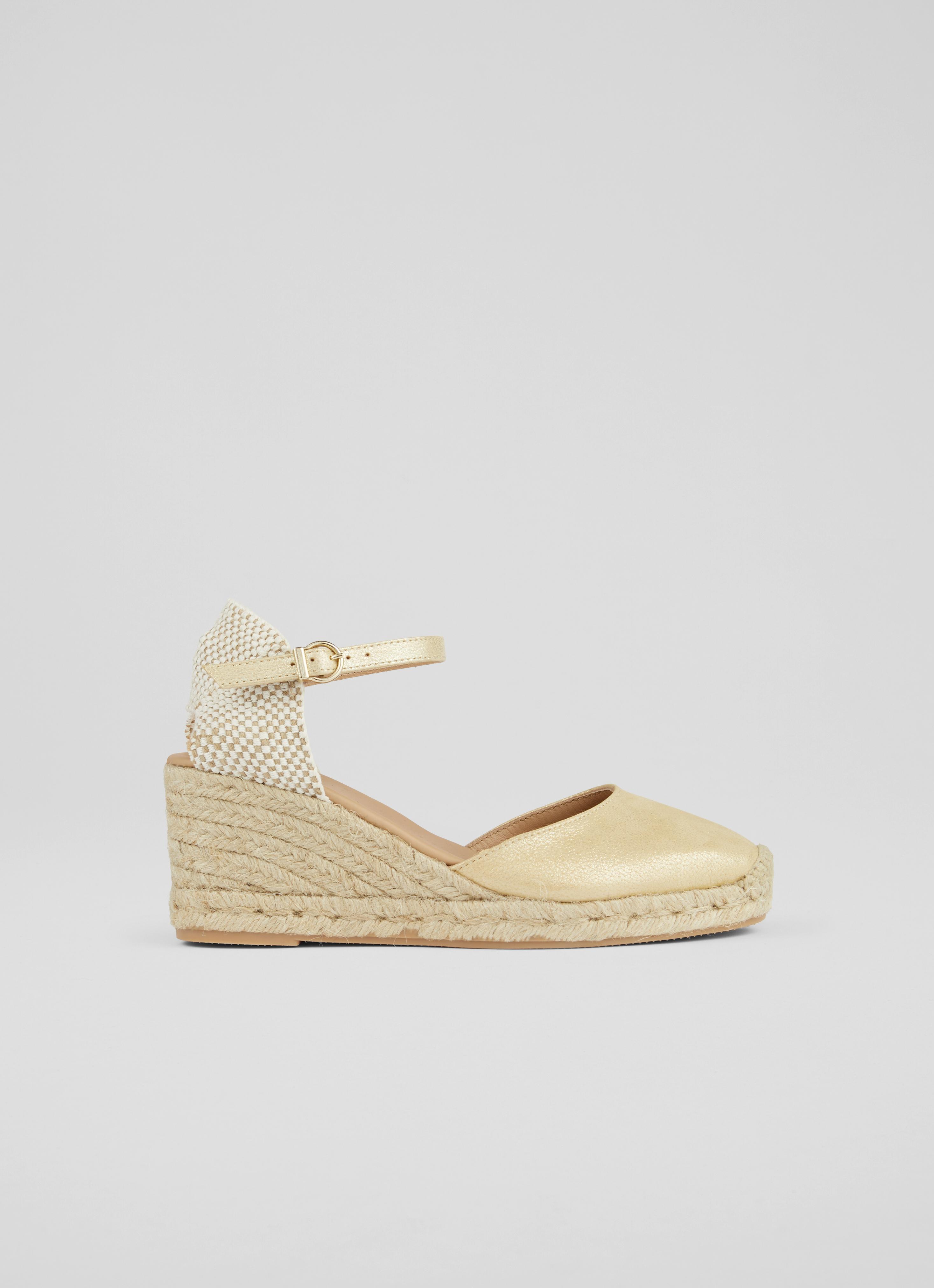 L.K.Bennett Marissa Gold Leather Ankle Strap Espadrilles, Gold