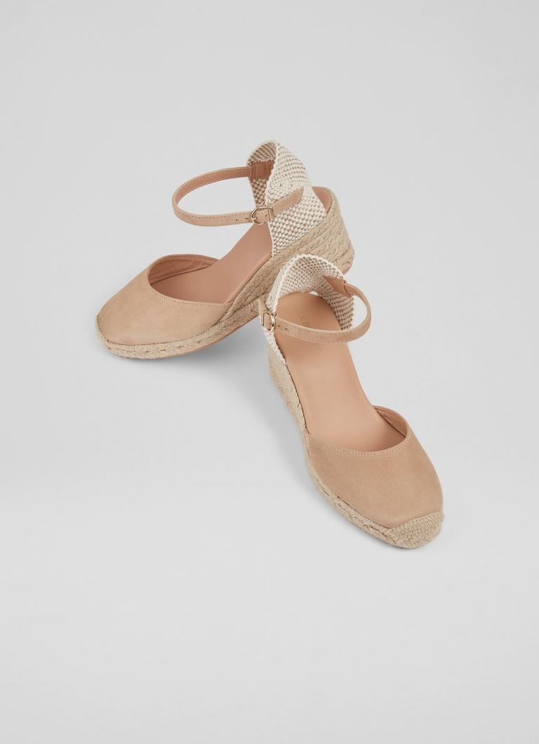 Marissa Beige Suede Ankle Strap Espadrilles Shoes Collections