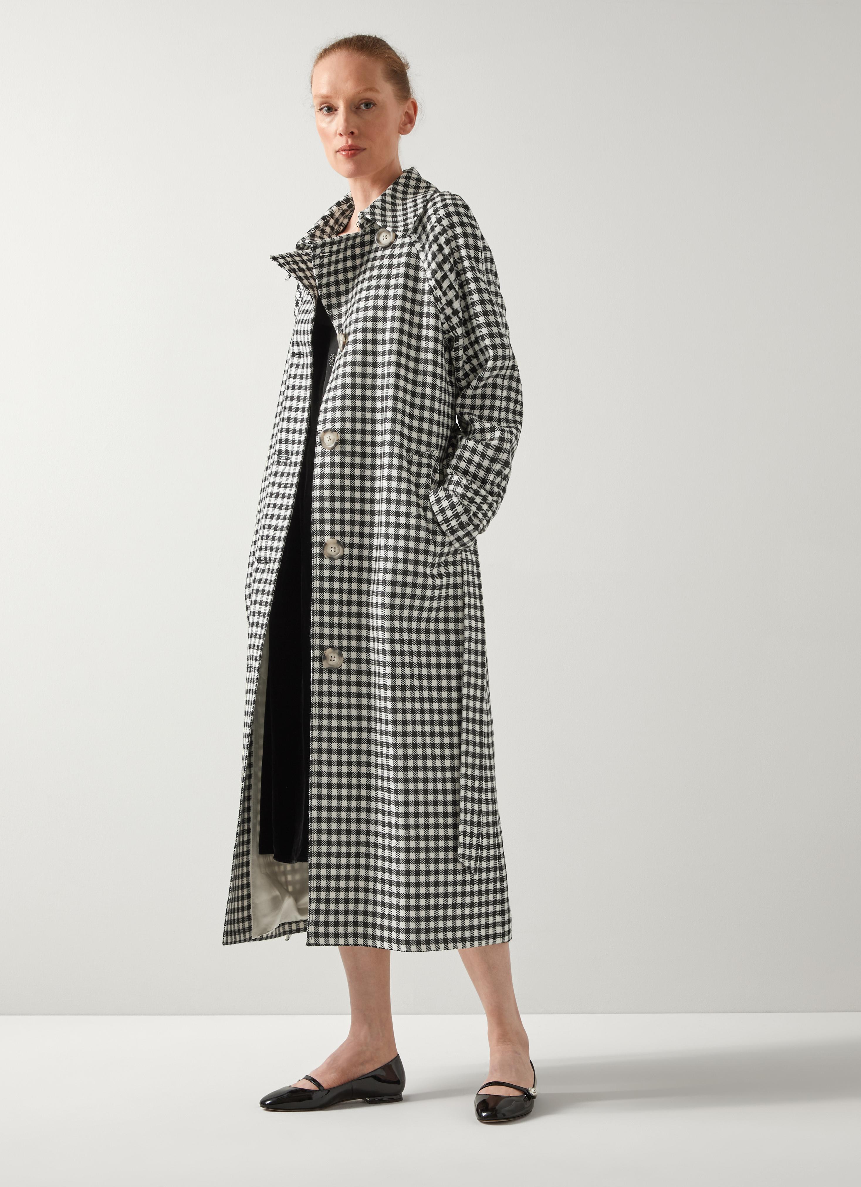 Alexa Black & Cream Gingham Virgin Wool Trench | LKB Conscious