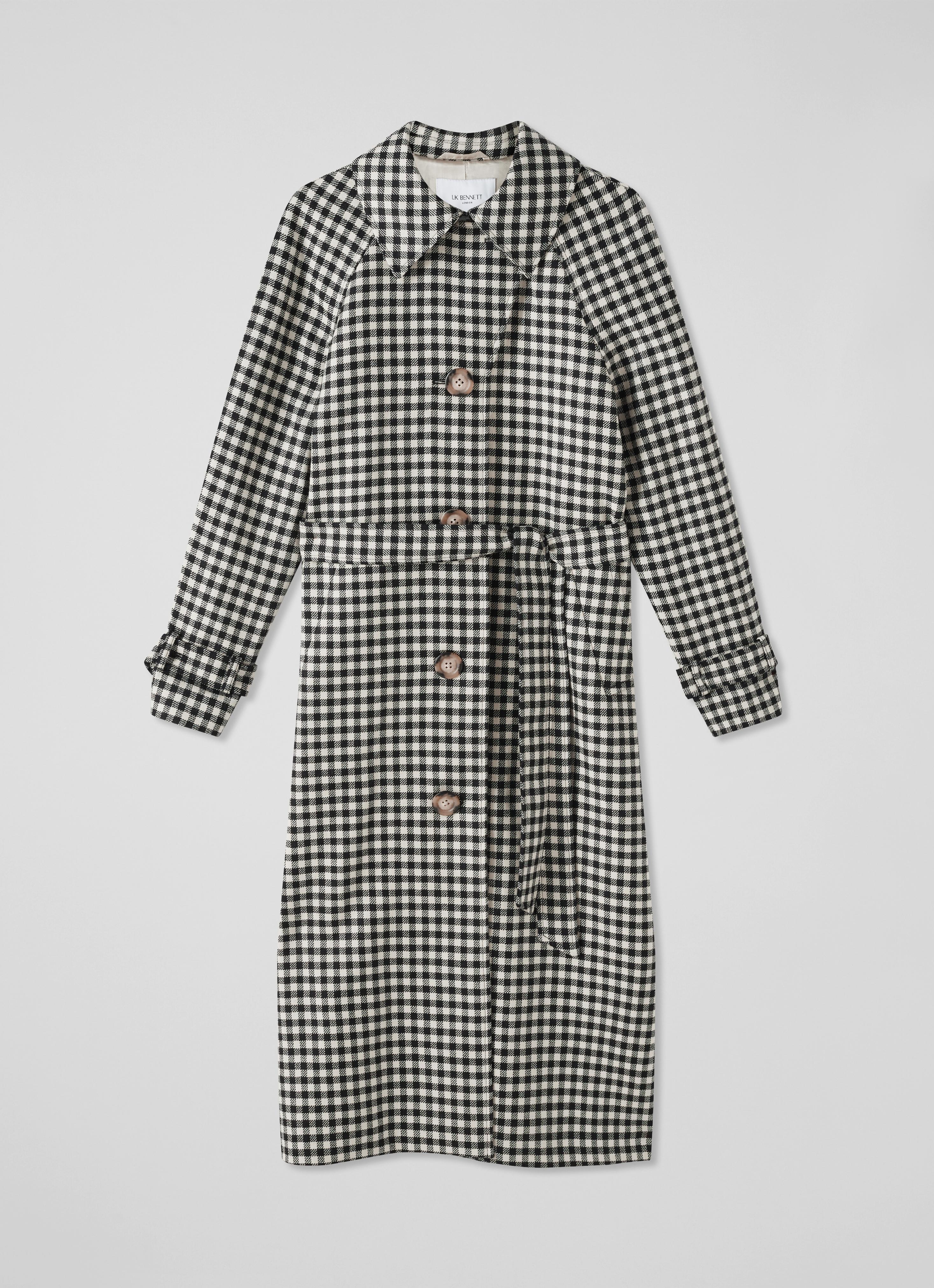 Alexa Black & Cream Gingham Virgin Wool Trench | LKB Conscious