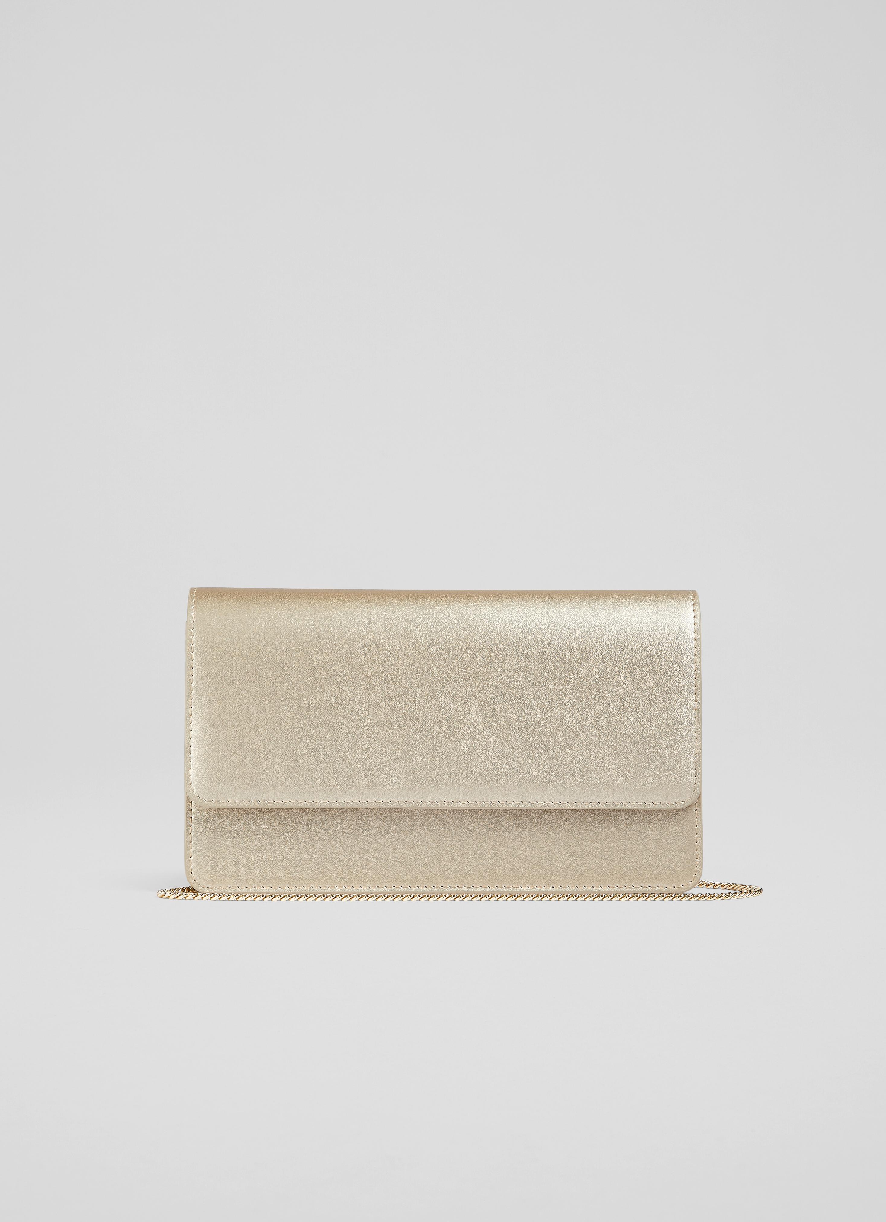 Dolly Gold Leather Clutch Bag, Gold