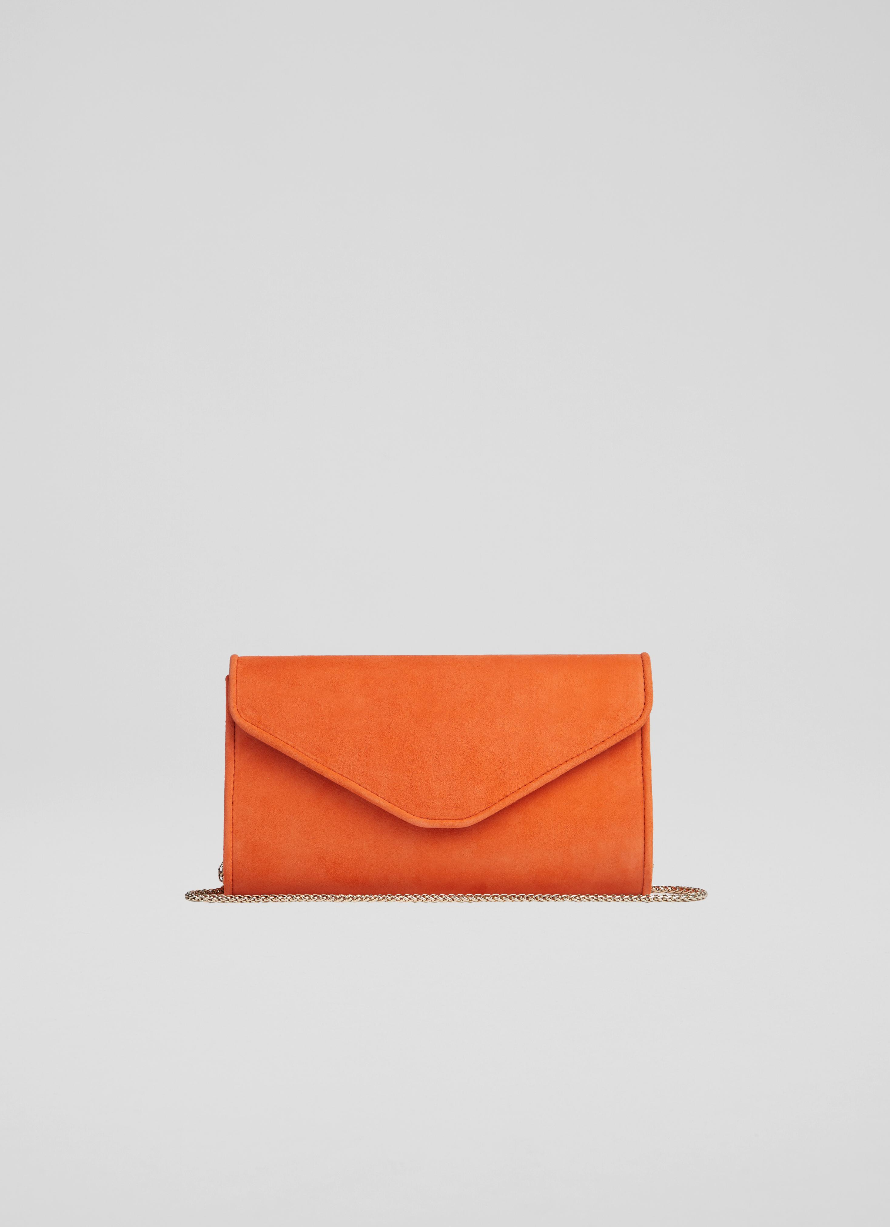 Dominica Orange Suede Clutch Bag, Orange