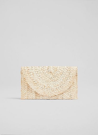 Dove Natural Straw Envelope Clutch, Natural