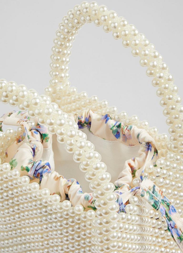 LKBennett パールホワイトアクリルパールビーズミニトートバッグ Pearl Cream Mini Tote Bag | Party Handbags | Occasionwear