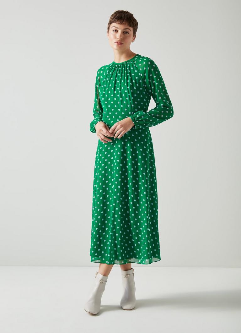 Green patterned midi 2024 dress