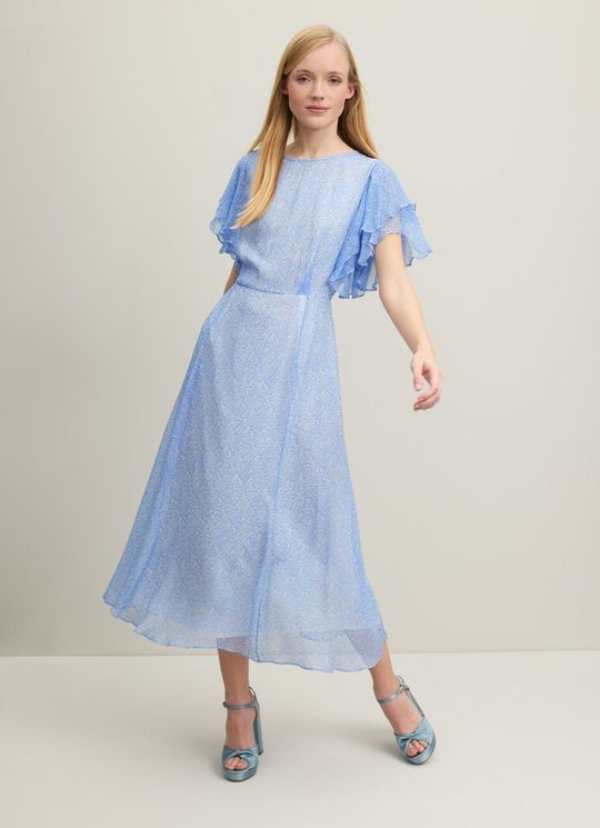L.K.Bennett Agnes Blue Mini Wiggle Print Georgette Dress, Light Blue